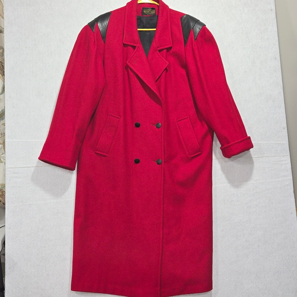 Michelle Francois Red Wool Blend Double Breasted‎ Coat Shoulder Accent 24.5"ptp